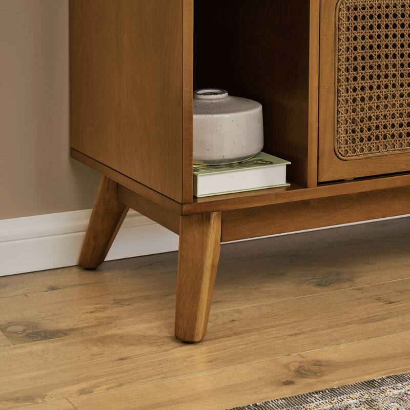 67.9" Rattan TV Cabinet with Sliding Doors and Adjustable Feet