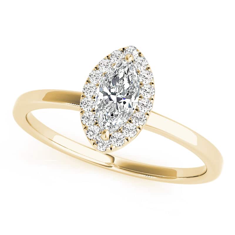 Auriya 14k Yellow Gold Lab Grown Marquise Diamond Halo Engagement Ring 0.50 to 5.00 ct. tw. (F-G VS) - 2.50 ct. center - 5