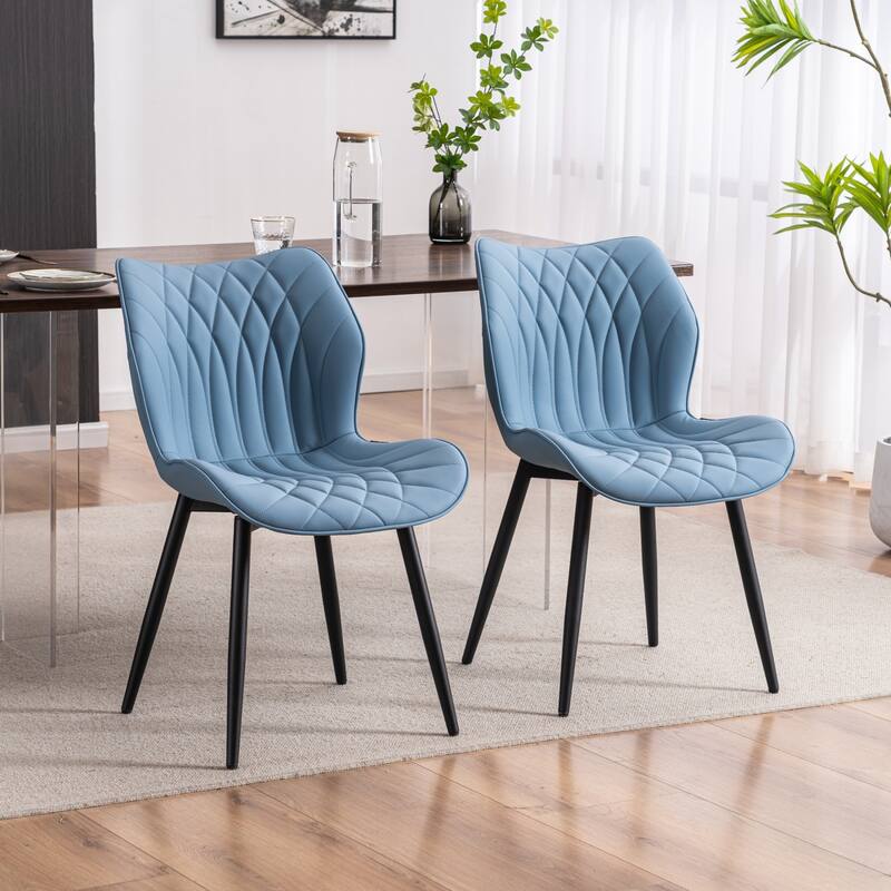 Upholstered Dining Chairs Set of 2, Faux Leather Kitchen Chairs - Blue