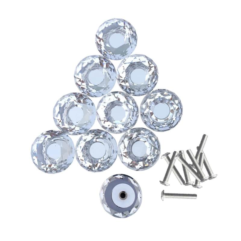 Diamond Shape Cabinet Knobs 1.18" Glass Pull Handles 10 Pieces Renovators Supply - Clear