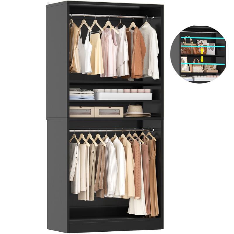 Cimly 36'' Freestanding Closet System with 2 Hanging Rods, Closet Organizer with 2 Adjustable Shelves