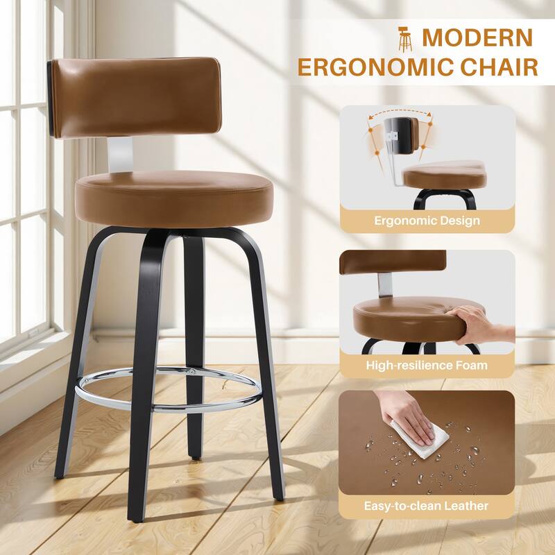 Upholstered Swivel Counter/ Bar Stools with T-Shaped Backrest