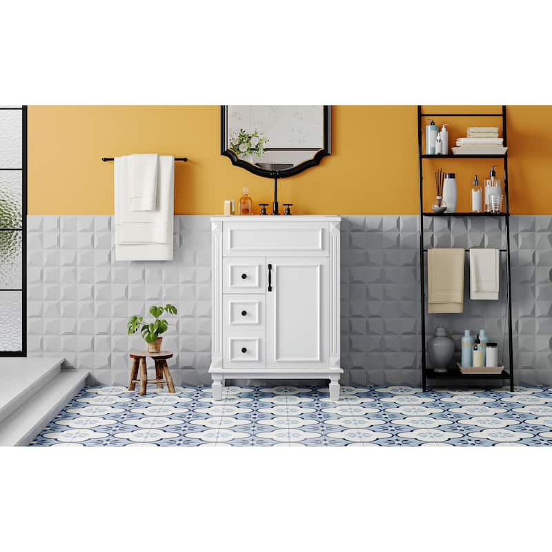 24" Bathroom Vanity With Ceramic Sink, Small Bathroom Sink Cabinet, Modern Cabinet With 2 Drawers And Adjustable Shelf