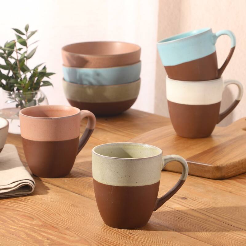 Gibson Elite William Crest 4 Piece Coffee Mug Set, 15oz Stoneware Cups, Reactive Glaze Finish, Round Large Coffee Mugs