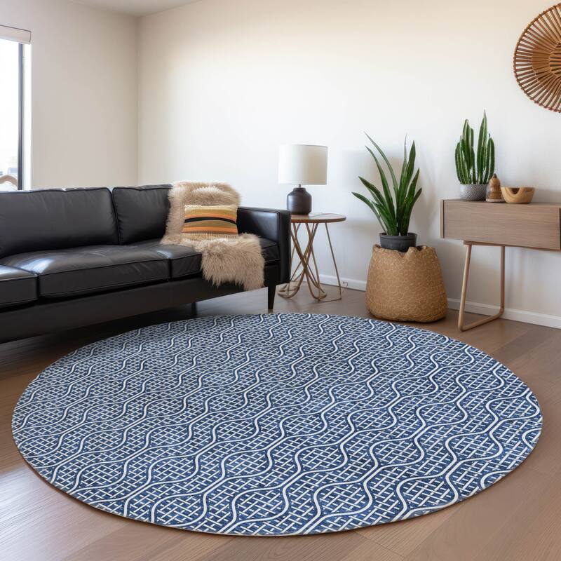 Premium Washable Super Soft Modern Teardrop Mayfield Rug - Navy - 8' x 8'