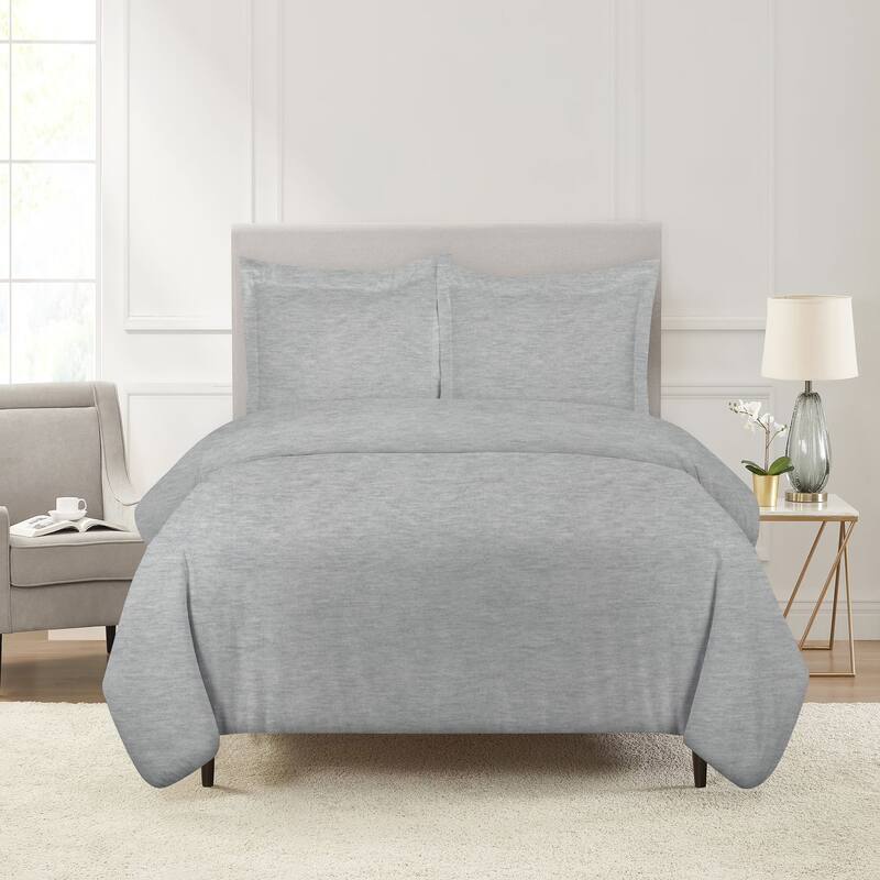 Pointehaven Flannel 180 GSM Brushed Soft Cotton Oversized Solid Duvet Sets - Full - Queen - Heather Grey