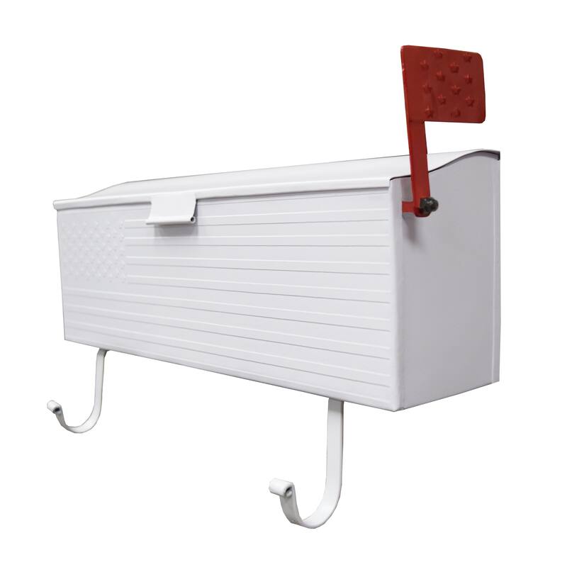 Patriotic Metal Wall Mounted Mailbox with Outgoing Mail Flag and Newspaper Hangers