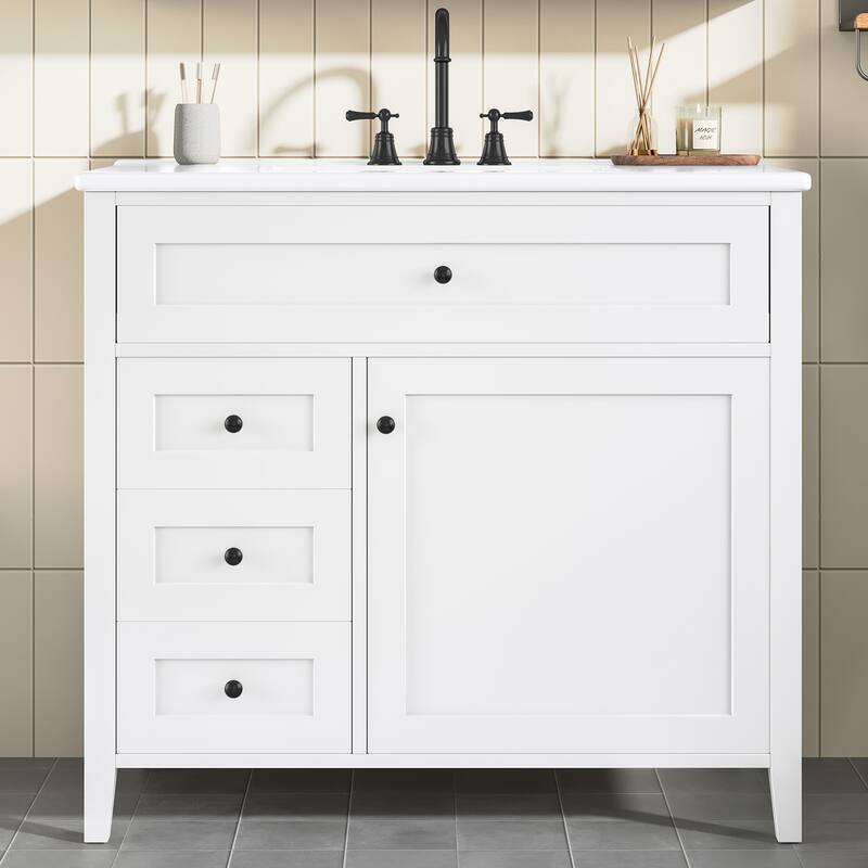 30/36 Inch Bathroom Vanity, Bathroom Sink Cabinet, Freestanding Bathroom Storage Cabinet with Ceramic Basin