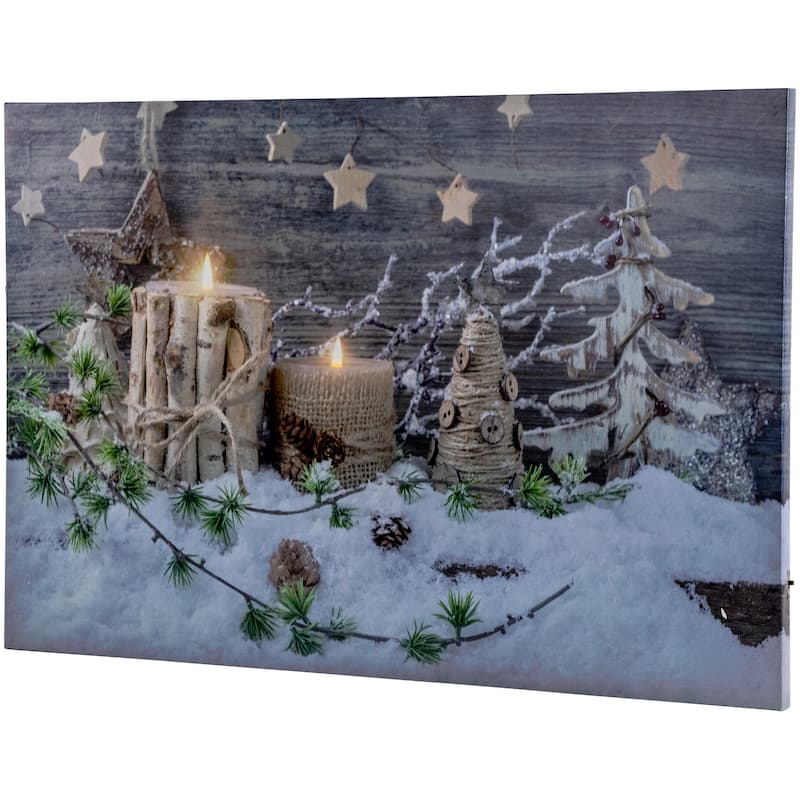 Country Rustic Winter Christmas LED Canvas Wall Art 23.5 x 15.5