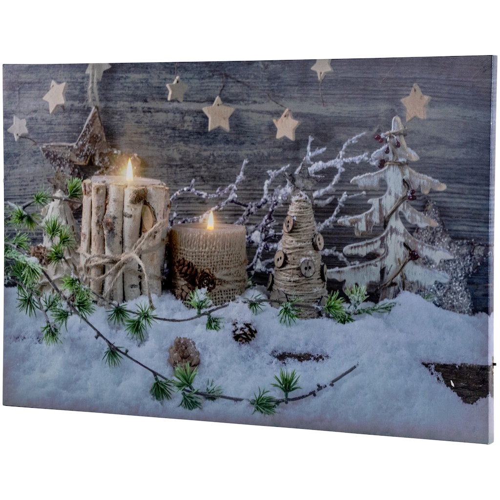 Country Rustic Winter Christmas LED Canvas Wall Art 23.5 x 15.5