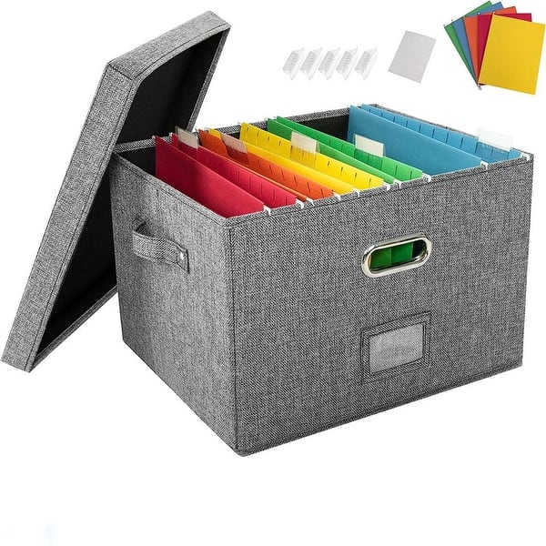 Grey File Set File Box with 5 Hanging Filing Folders Grey - Bed Bath & Beyond - 39310745