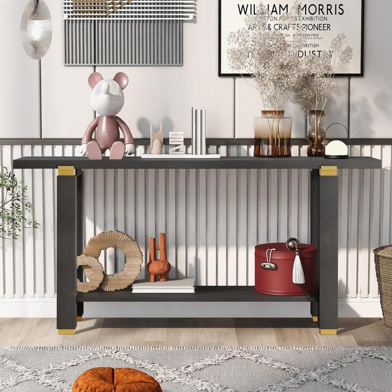 Modern 63" Console Table with Solid Wood Legs and Built-in Shelf for Stylish Entryway Organization