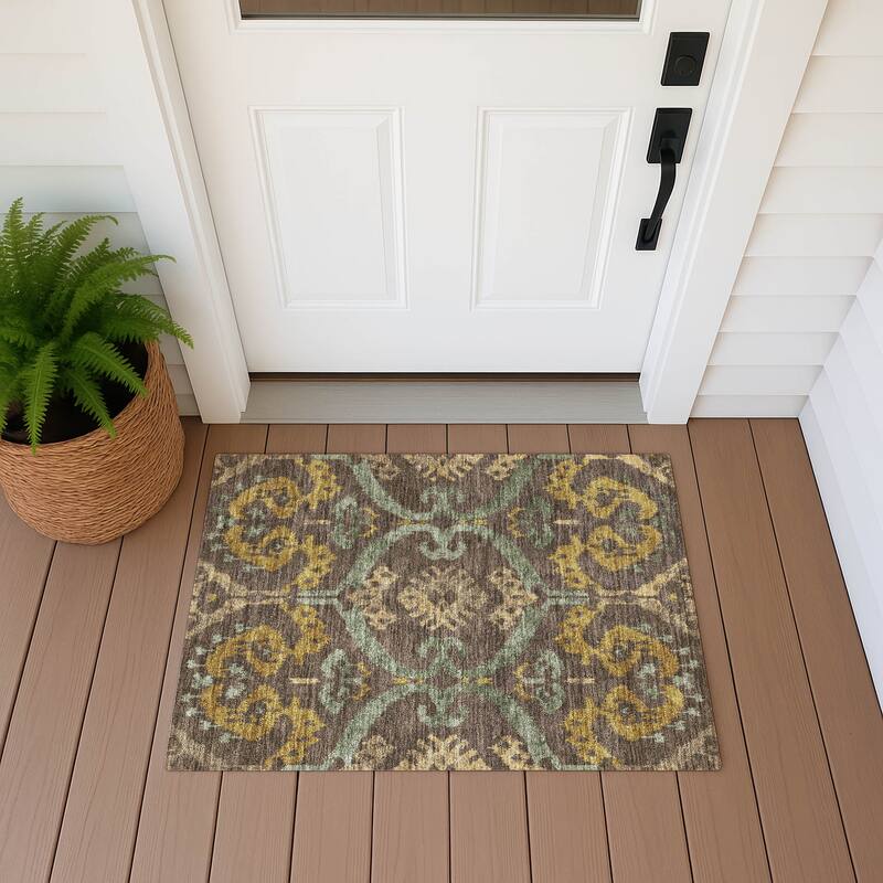 Machine Washable Indoor/ Outdoor Global Empire Chantille Rug - Chocolate - 1'8" x 2'6"