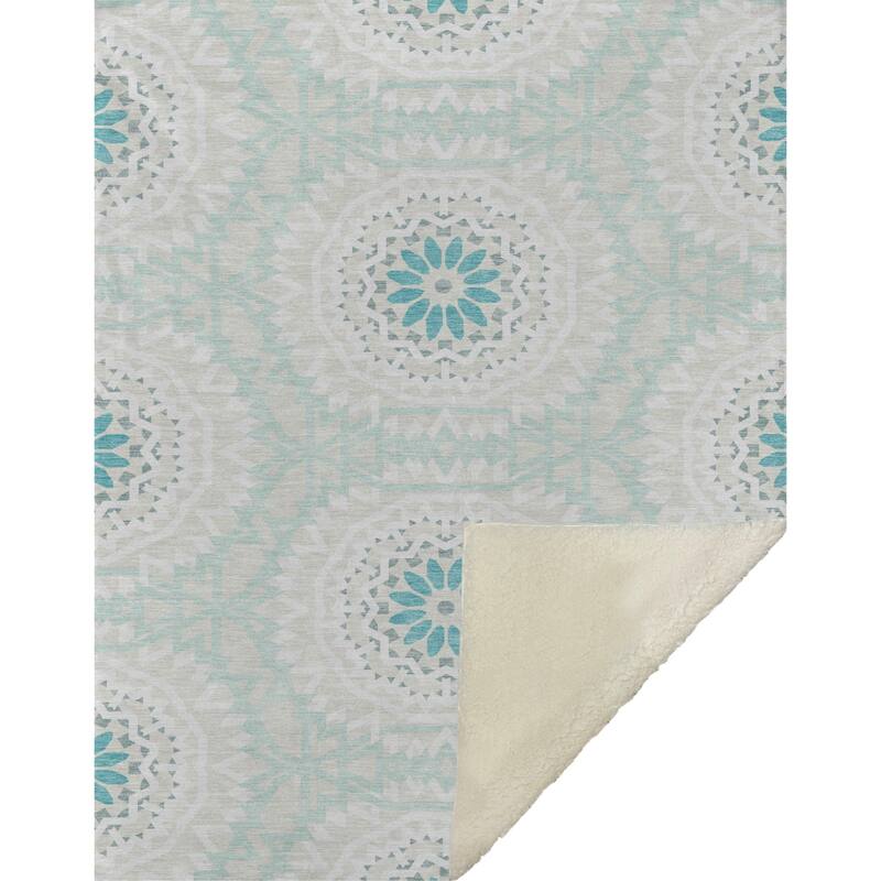 Premium Machine Washable Boho Suzani Sherpa Throw Blanket