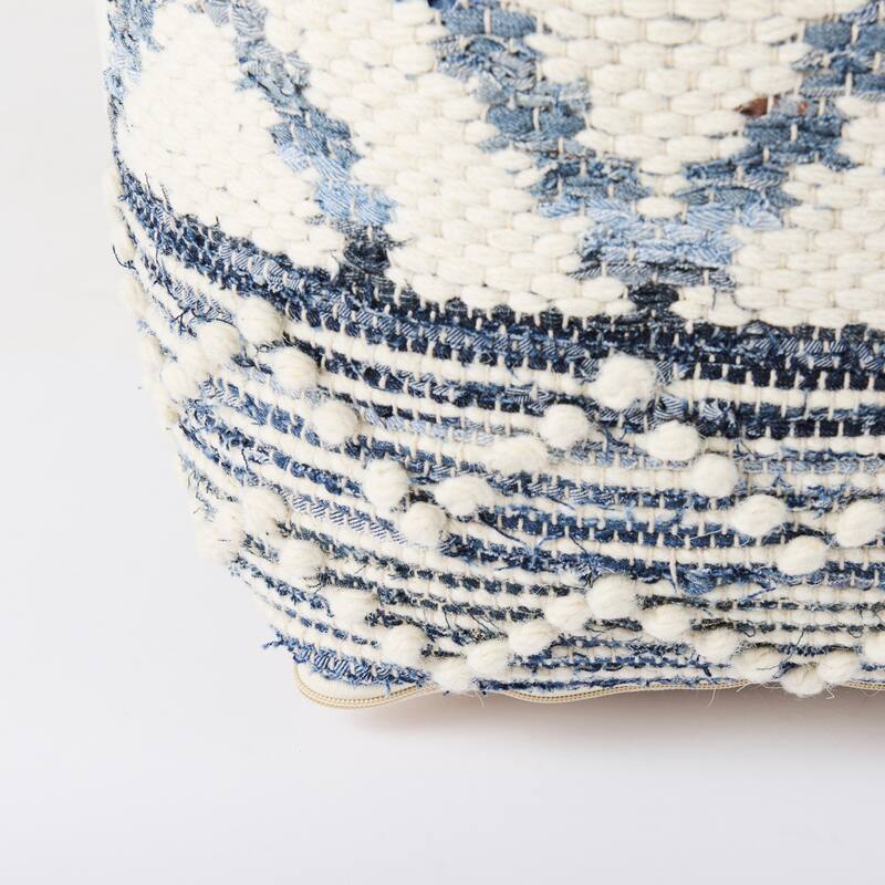 Mercana "Eshana" Cream Patterned Wool & Denim Square Pouf