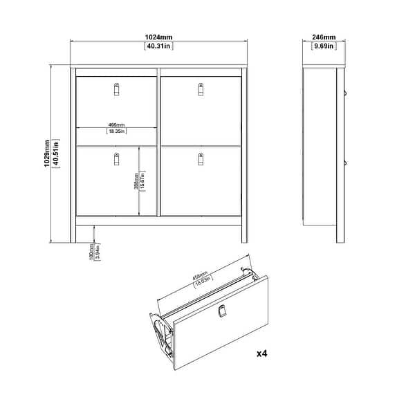 dimension image slide 1 of 3, Porch & Den Madrid 4-Drawer Shoe Cabinet