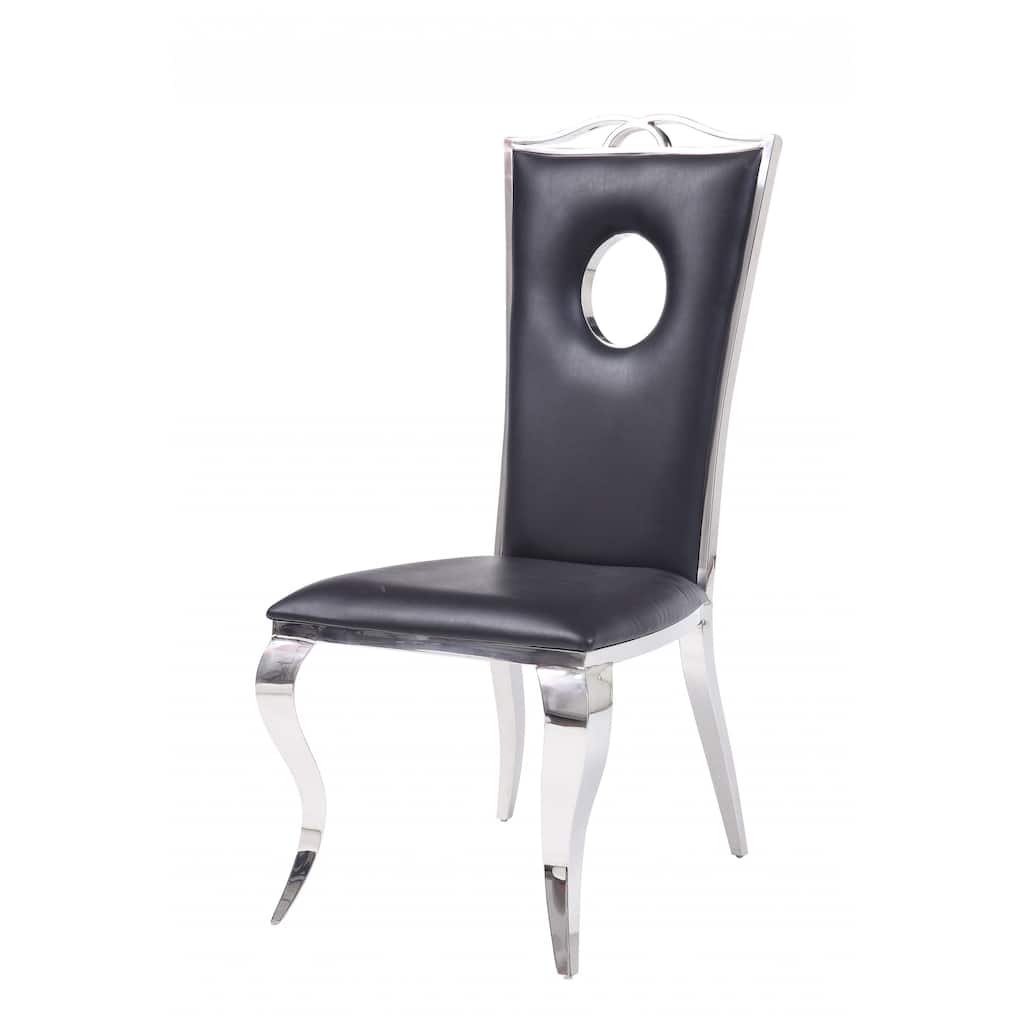 HomeRoots Set of Two Black And Silver Upholstered Faux Leather Dining Side Chairs