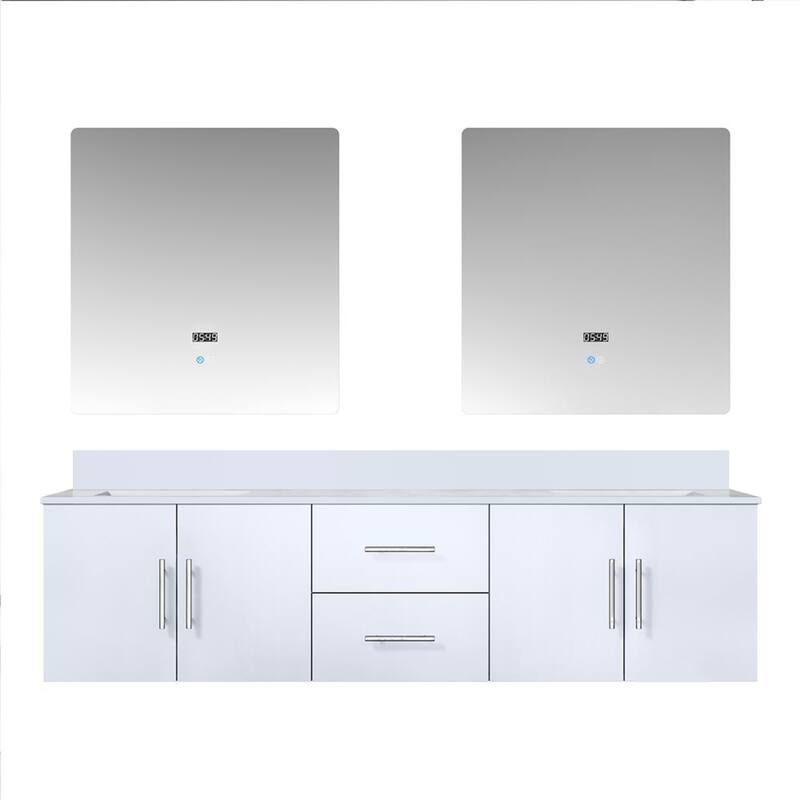 Geneva 72 in. W x 22 in. D Dark Grey Double Bath Vanity, Cultured Marble Top, and 30 in. LED Mirrors - 72 Inch - Glossy White
