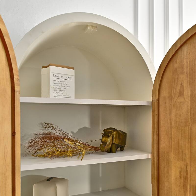 GDFStudio Lysandra Arched Flower Fir Wood Cabinet with Drawer and Carved Door