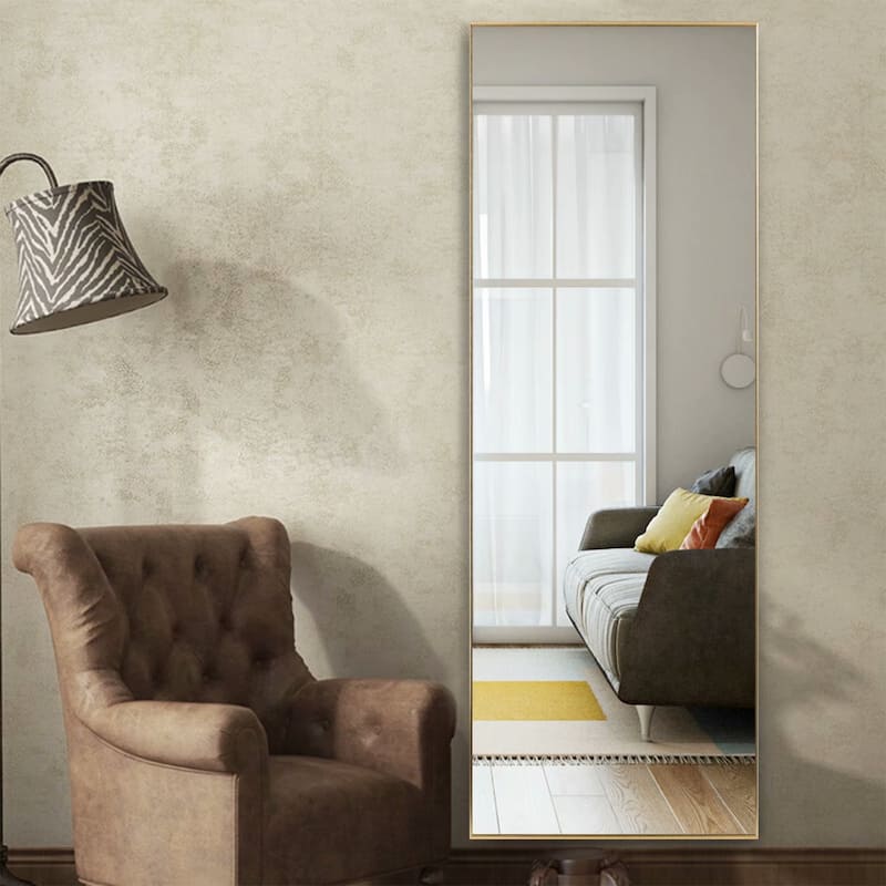 Modern Sleek Metal Frame Full-length Hanging or Leaning Wall Mirror