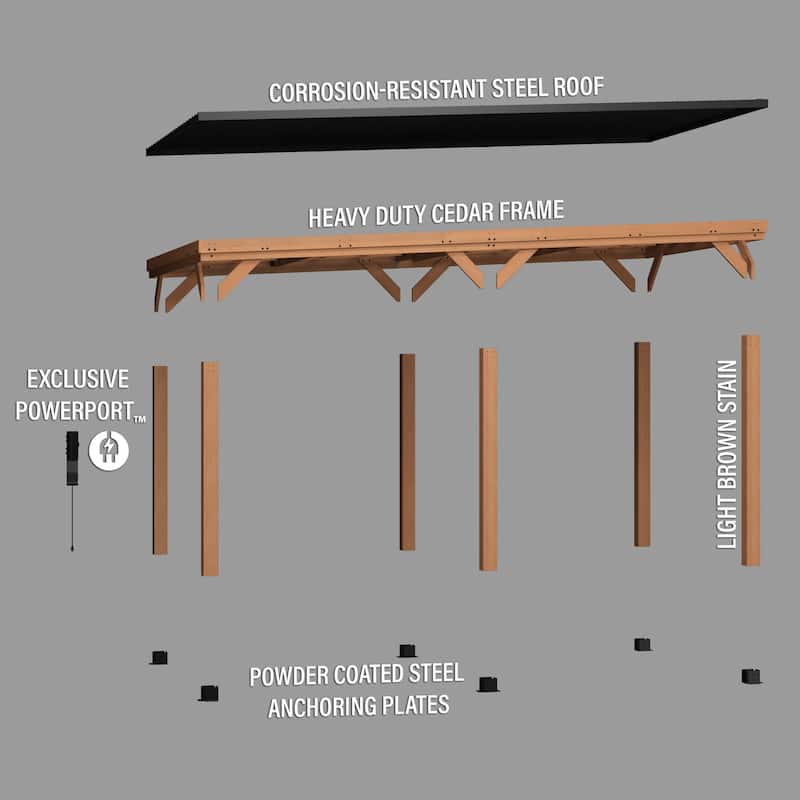 Backyard Discovery Kingsport 20x12' Cedar Wood Carport with Steel Roof