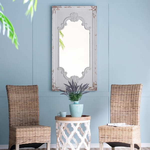 French Country Distressed White Floor Mirror with Solid Wood Frame 29