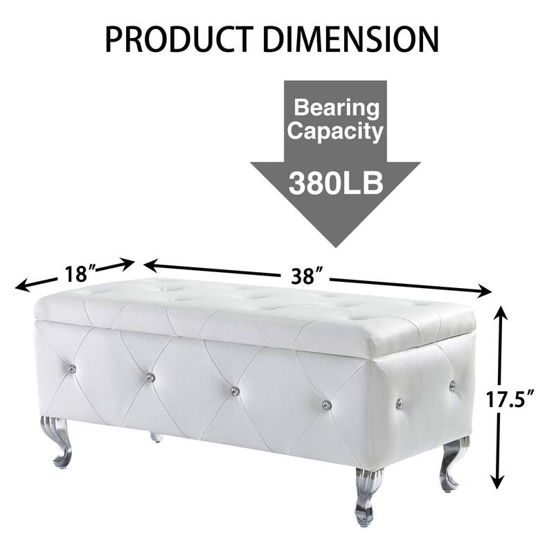 Bedroom End Bench Upholstered Storage Ottoman Bench for Bedroom End of Bed Faux Leather Storage Benches Footrest