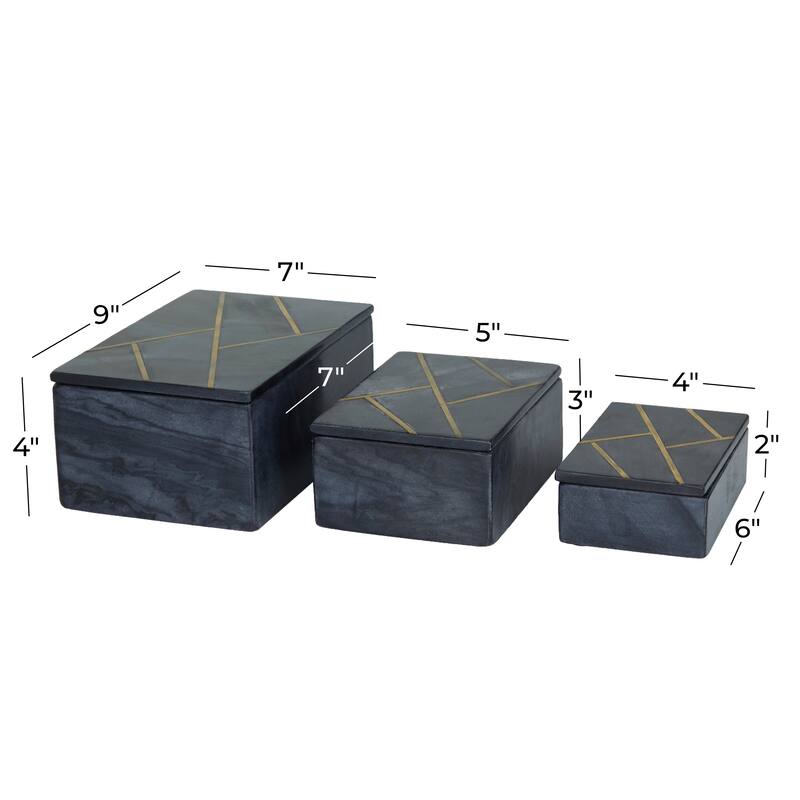 Black, White or Green Marble Box with Gold Linear Lines (Set of 3) - S/3 9", 7", 6"W