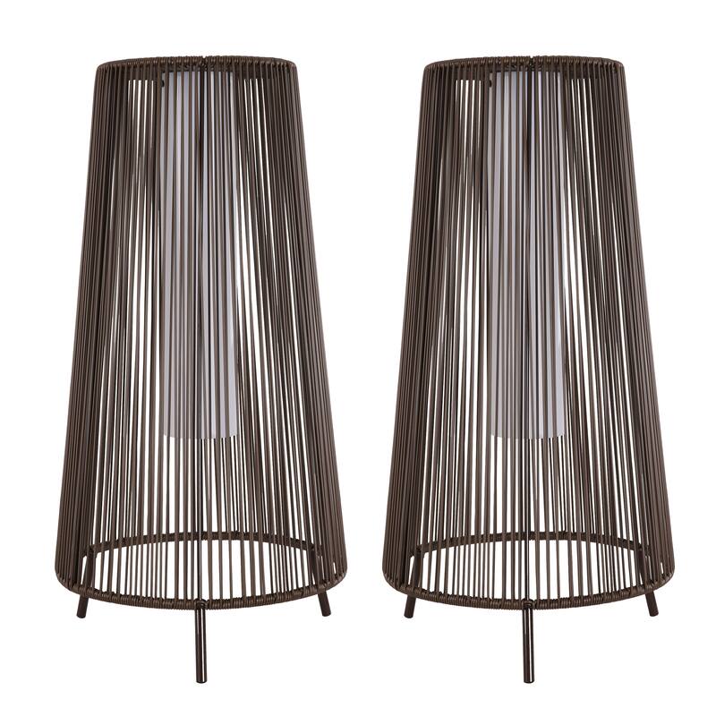 2-Pack Outdoor All-Weather Rattan Solar Light Patio Floor Lamp For Porch