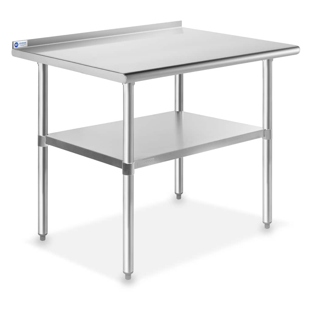 36 x 24in NSF Stainless Steel Prep Table with Backsplash