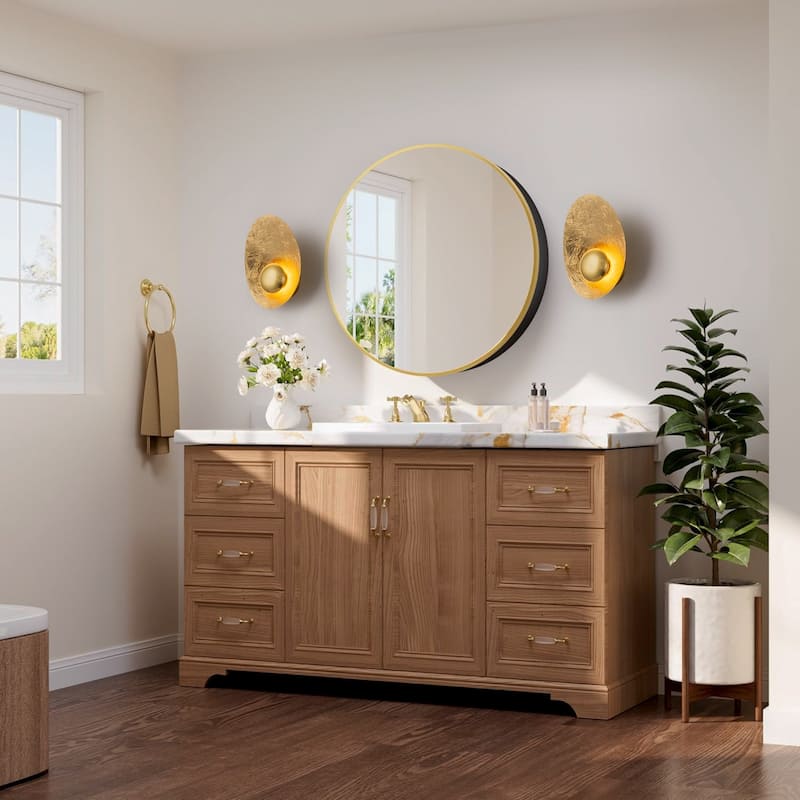 Gold Iron LED Wall Sconce with Interior Gold Leaf Finish Dimmable