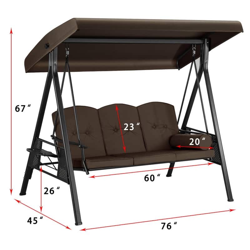 3-Person Metal Patio Swing with Canopy and Cushions