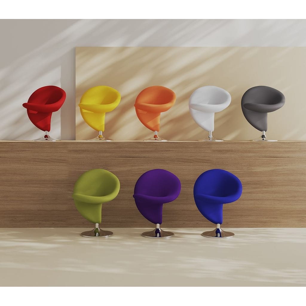 Curl Swivel Accent Chair Set of 8 in Multi Colors of Red, Orange, Yellow, White, Grey, Blue, Red, and Purple