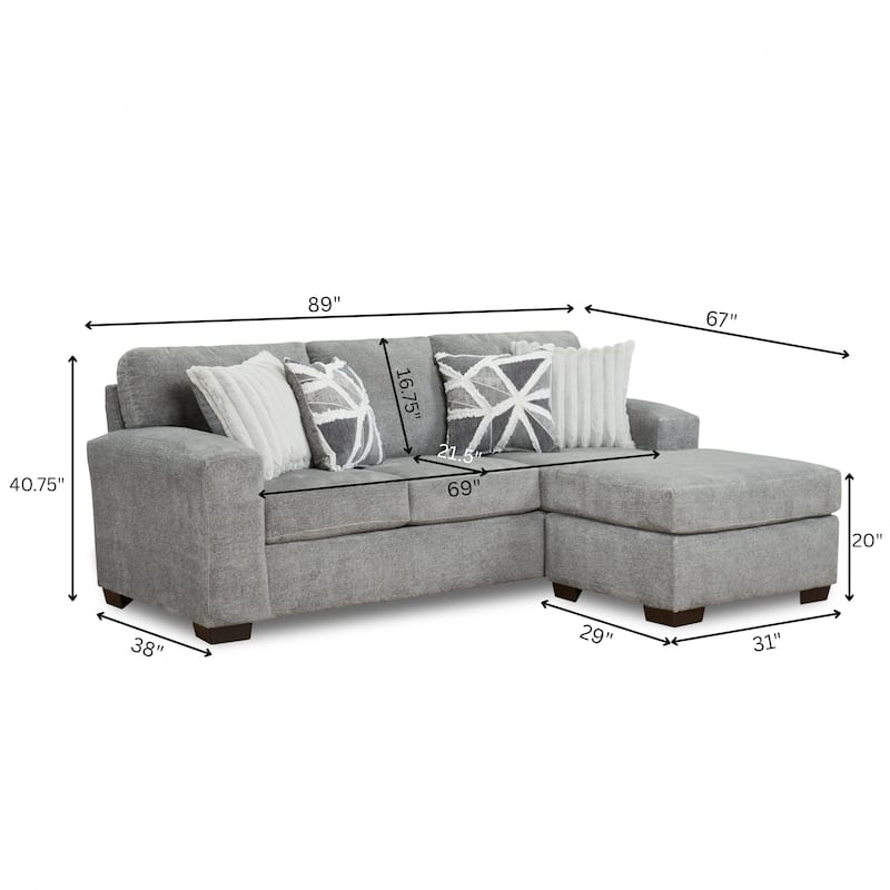 Roundhill Furniture Arden Living Room Sofa Set with Convertible Sofa Chaise and Loveseat, Posh Gray