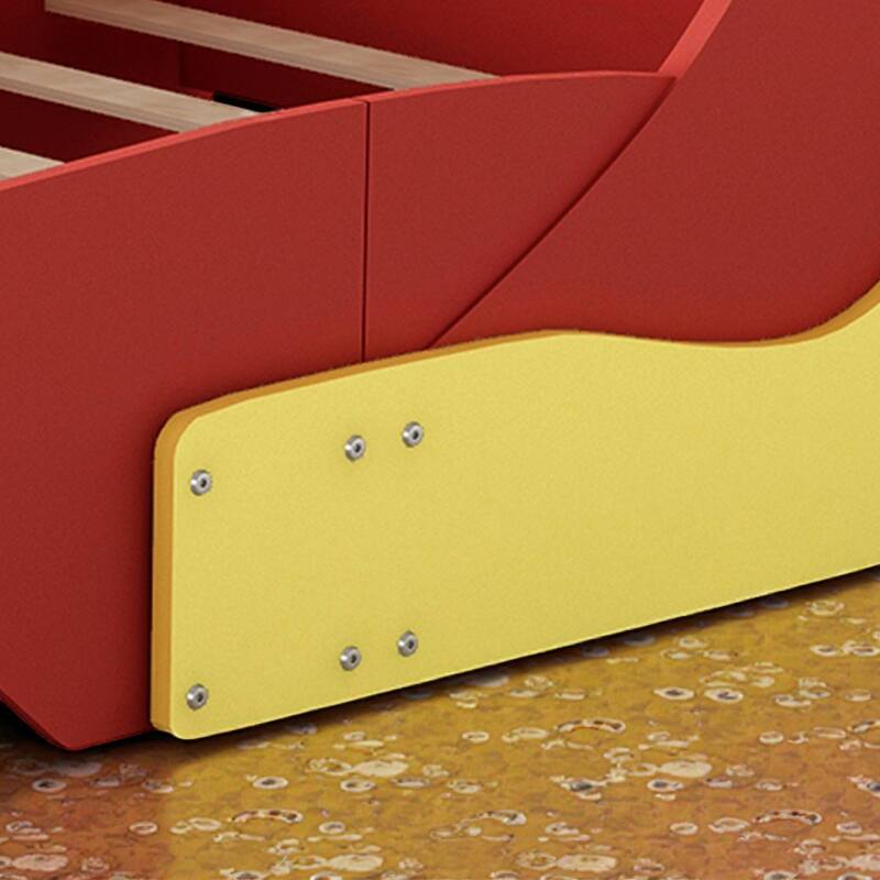 Race Car Platform Bed with Wheels, Kids Car-Shaped Bed Frame with Safety Rails