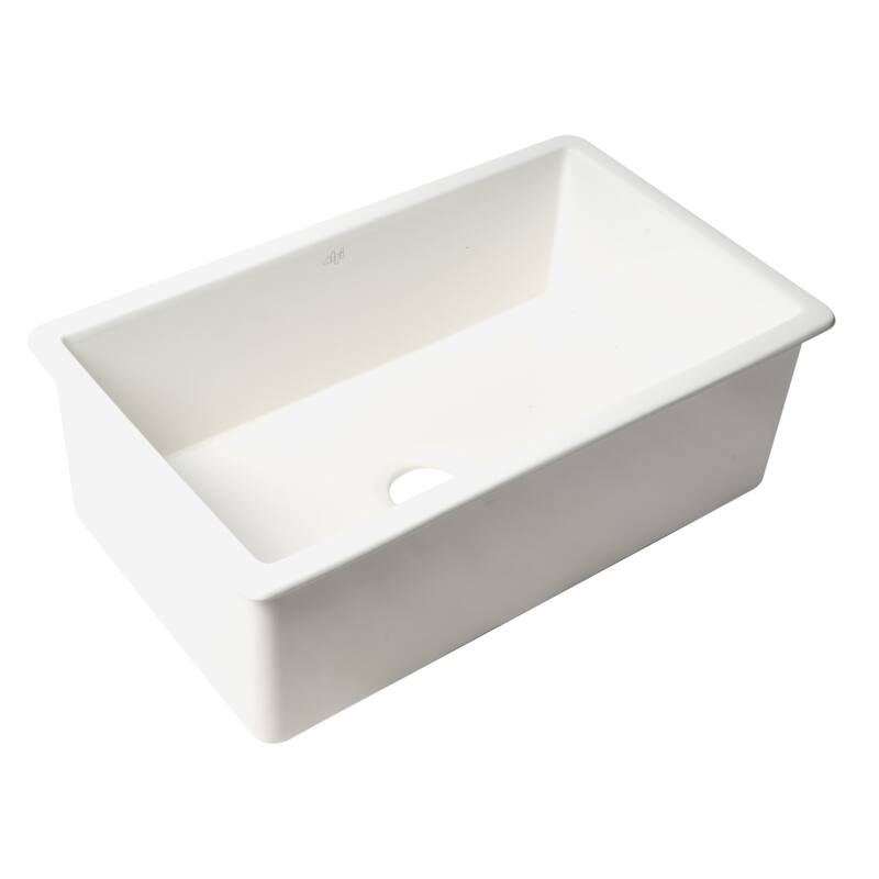 ALFI brand ABF3018UD-W White 30" x 18" Fireclay Undermount / Drop In Fireclay Kitchen Sink