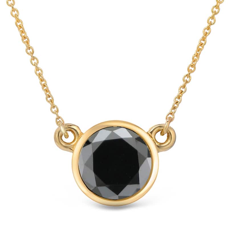 Auriya 14k Gold 2ctw Bezel-set Solitaire Black Diamond Necklace - Yellow