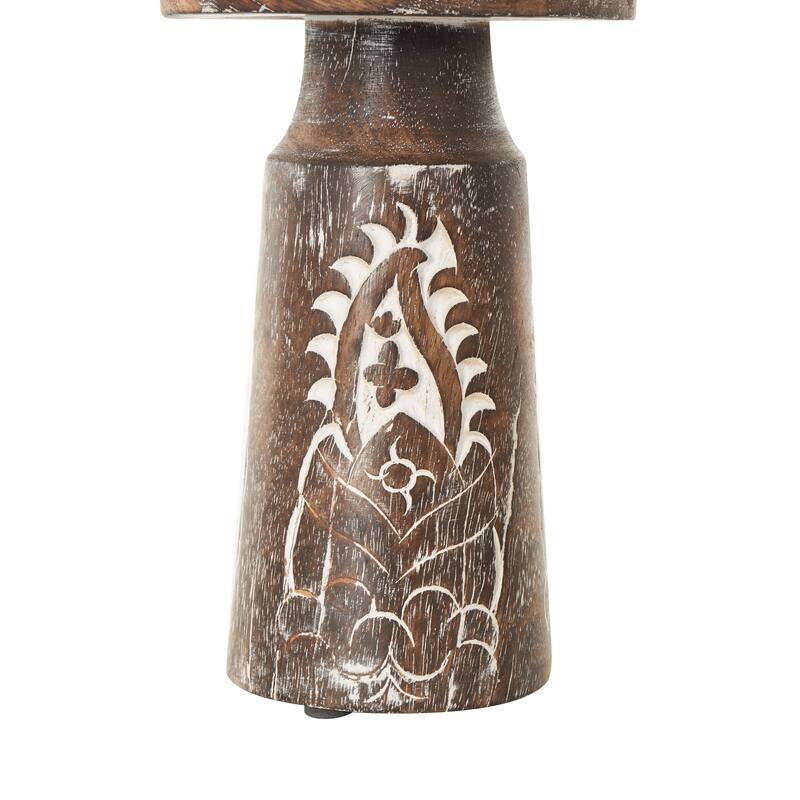 Brown or Dark Brown Mango Wood Tribal Pillar Candle Holder (Set of 3)