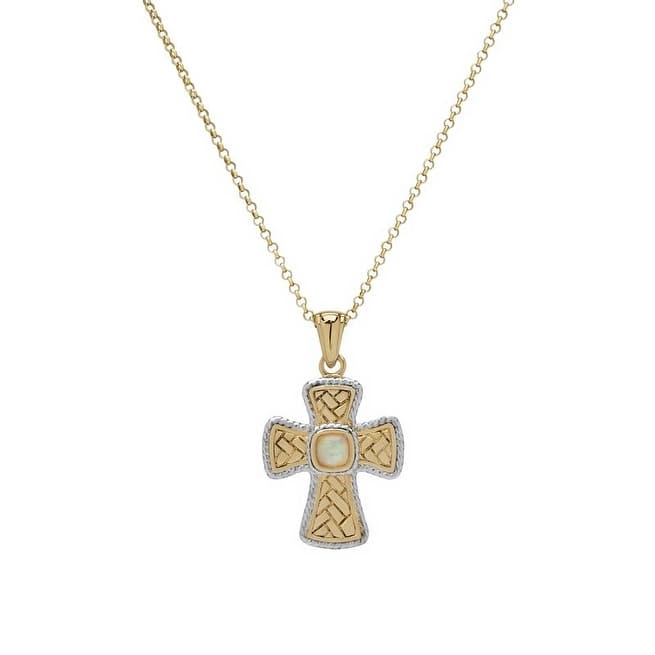 Victoria Townsend Gold over .925 Sterling Silver Lab Opal Vintage Cross Pendant Necklace