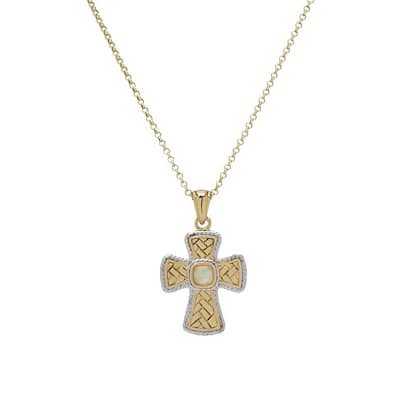 Victoria Townsend Gold over .925 Sterling Silver Lab Opal Vintage Cross Pendant Necklace