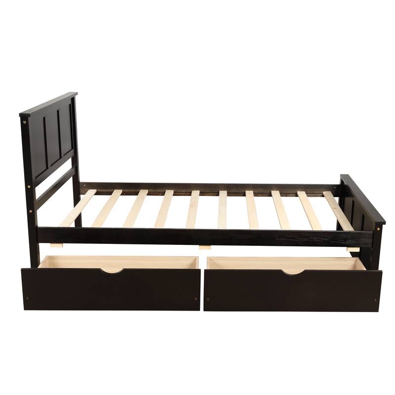 Twin Size Platform Storage Bed with 2 Drawers, Espresso Finish