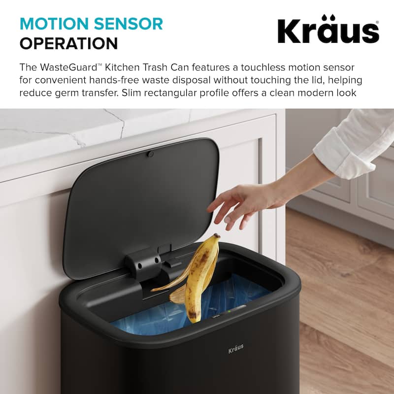 KRAUS WasteGuard 14.5 Gal 55 Liter Motion Sensor Kitchen Trash Can