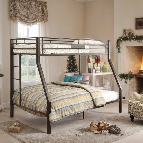 slide 2 of 7, Twin/Full Bunk Bed with 20+20 Slat System & Built-in Ladder Brown
