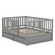 preview thumbnail 4 of 25, Full Size Wood Daybed with Fence Guardrails and 2 Drawers Split into Independent Floor Bed and Daybed, Gray