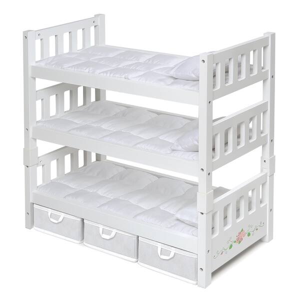 slide 2 of 12, Badger Basket 1-2-3 Convertible Doll Bunk Bed with Bedding, Baskets and Free Personalization Kit - White Rose
