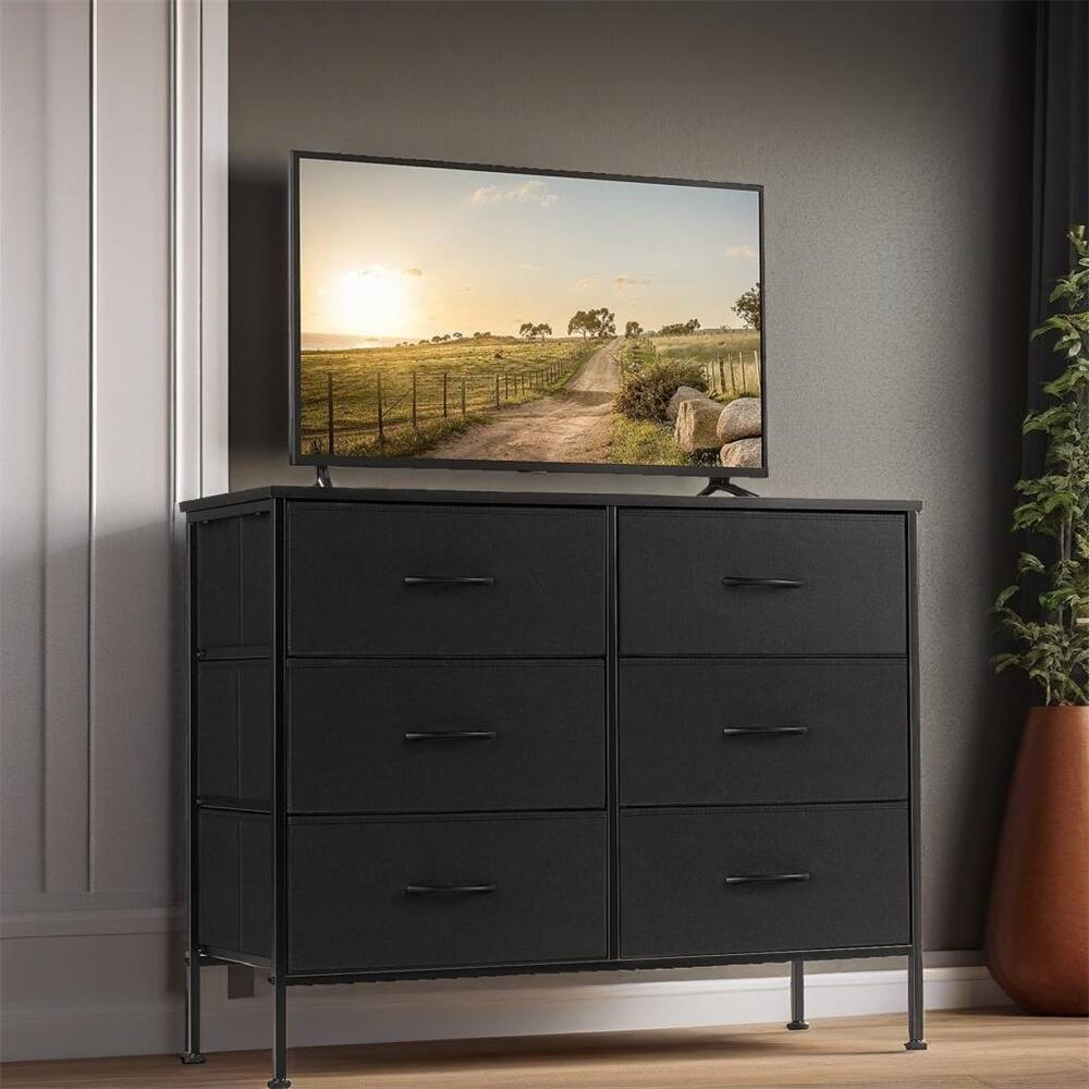 6 Drawers Dresser Chest with Metal Frame and Wooden Top