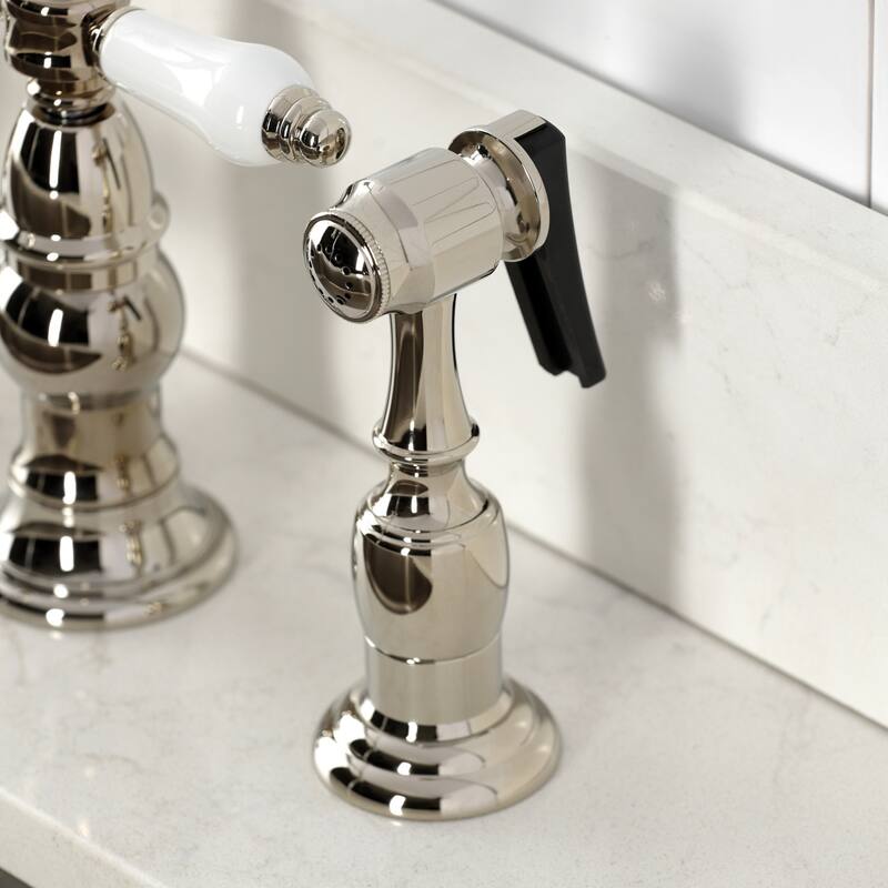 Kingston Brass Bel-Air Two-Handle 4-Hole Deck Mount Bridge Kitchen Faucet with Brass Side Sprayer