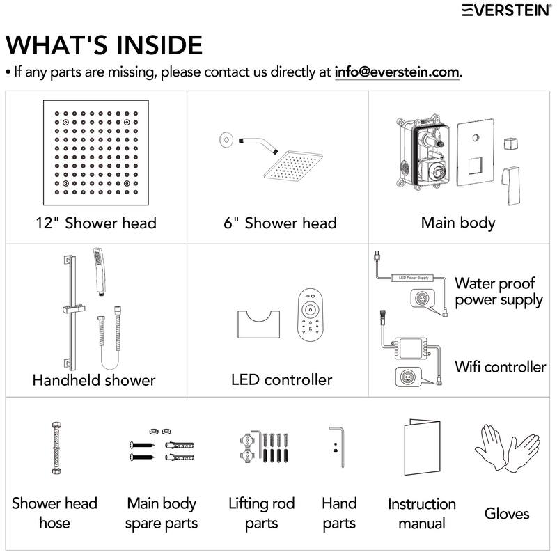 Celling Mounted 12 in. Rainfall LED Shower System with 6 in. Shower Head Handheld Shower Faucet Set