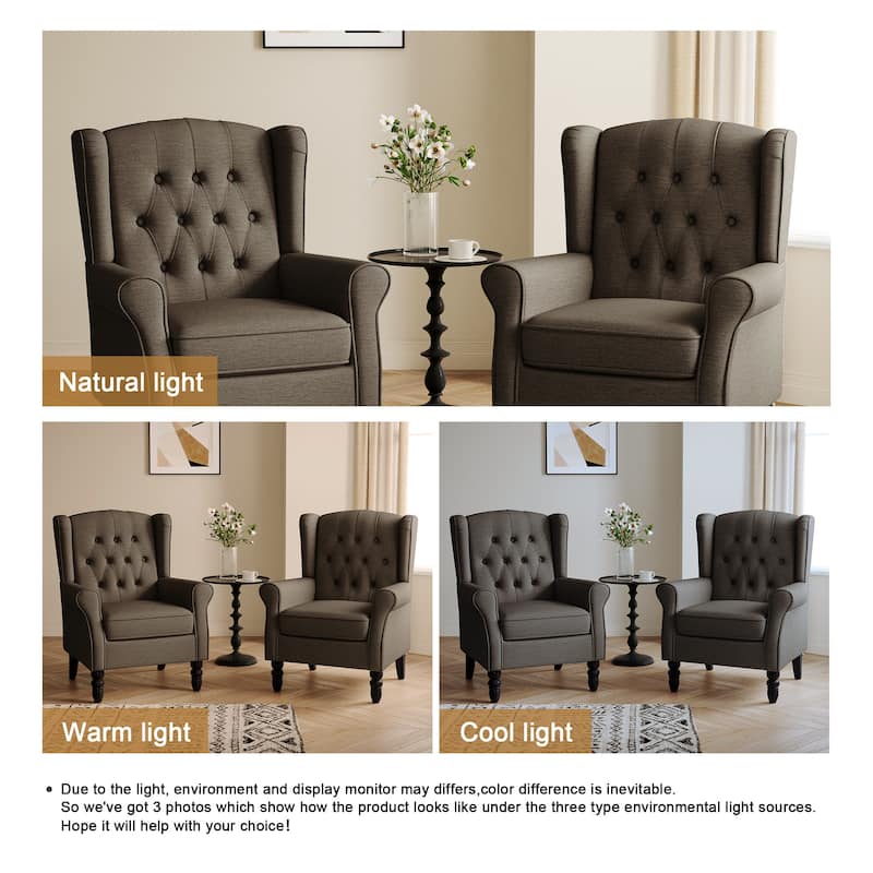 Button-Tufted Accent Club Chair Wingback Armchair Set of 2