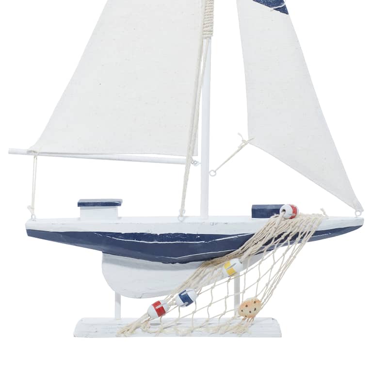White Wood Handmade Sail Boat Decorative Sculpture (Set of 2)